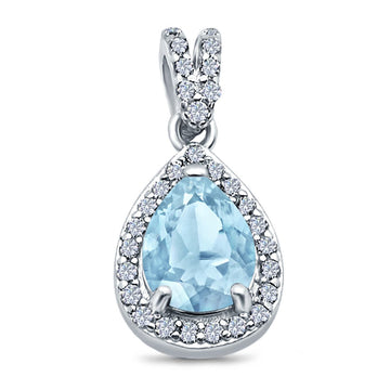 Pear Shape Simulated Aquamarine Cubic Zirconia Pendant for Necklace 925 Sterling Silver